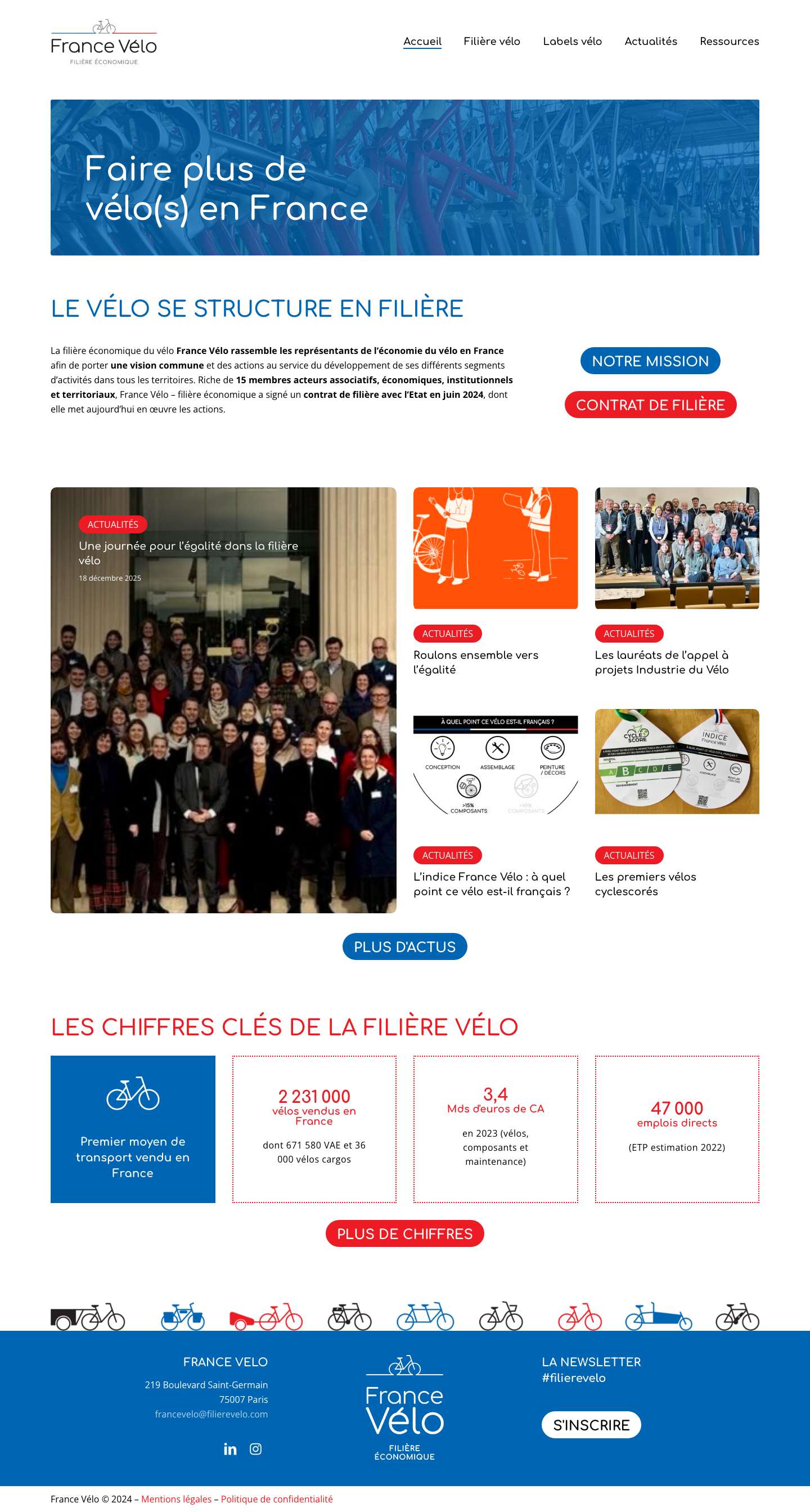 Accueil - France Velo, filière économique - Full Screenshot