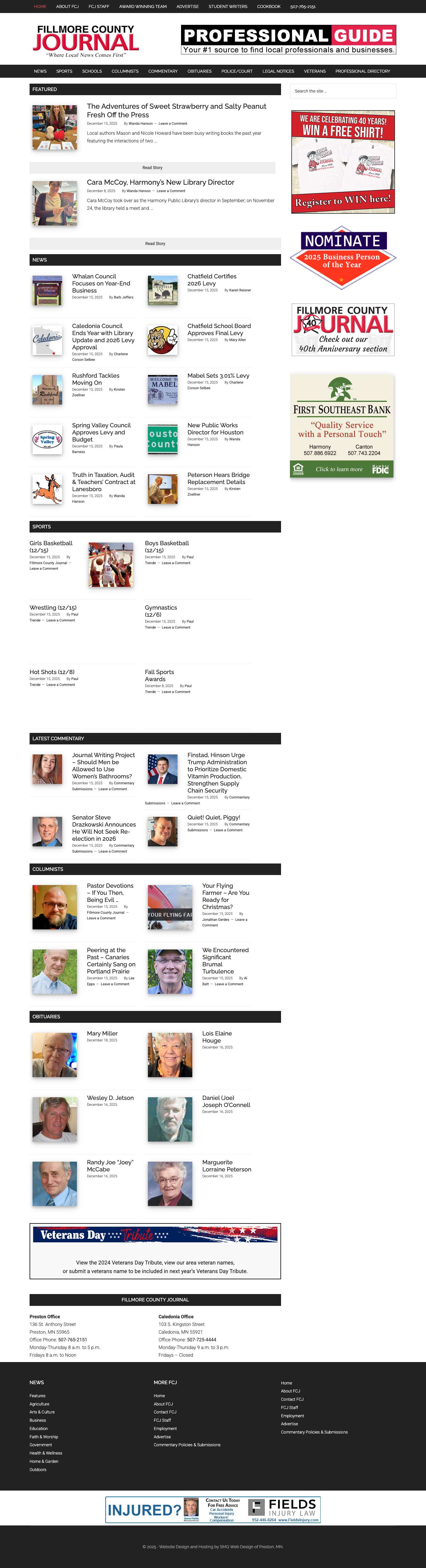 Fillmore County Journal – "Where Fillmore County News Comes First" - Full Screenshot