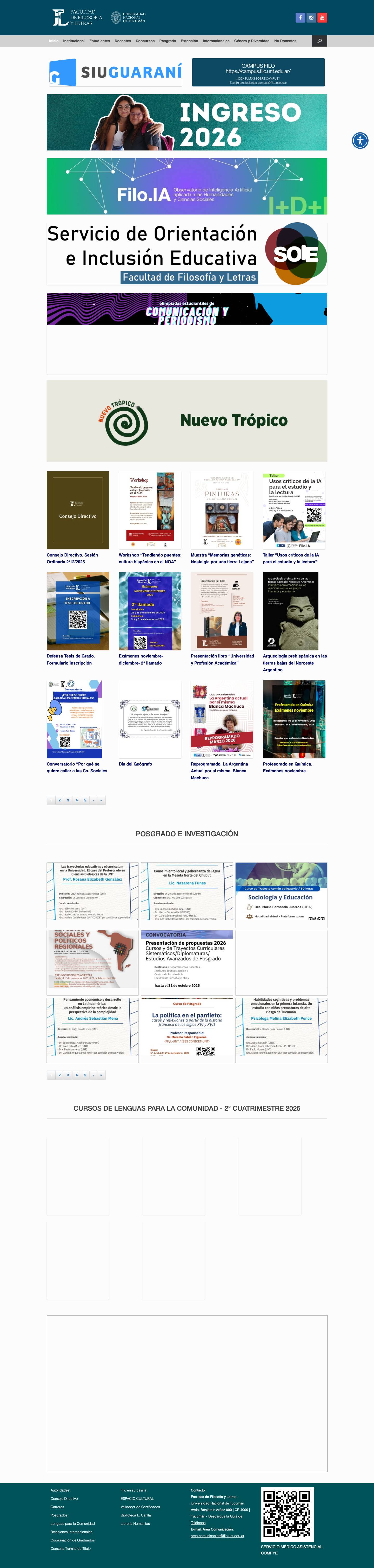 Sitio Oficial Facultad de Filosofía y Letras. Universidad Nacional de Tucumán - Full Screenshot
