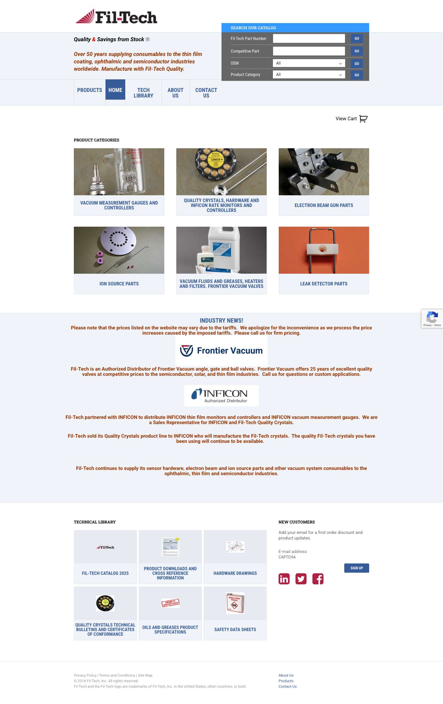 Quality Quartz Crystals & Thin Film Hardware Manufacturer | Fil-Tech - Full Screenshot