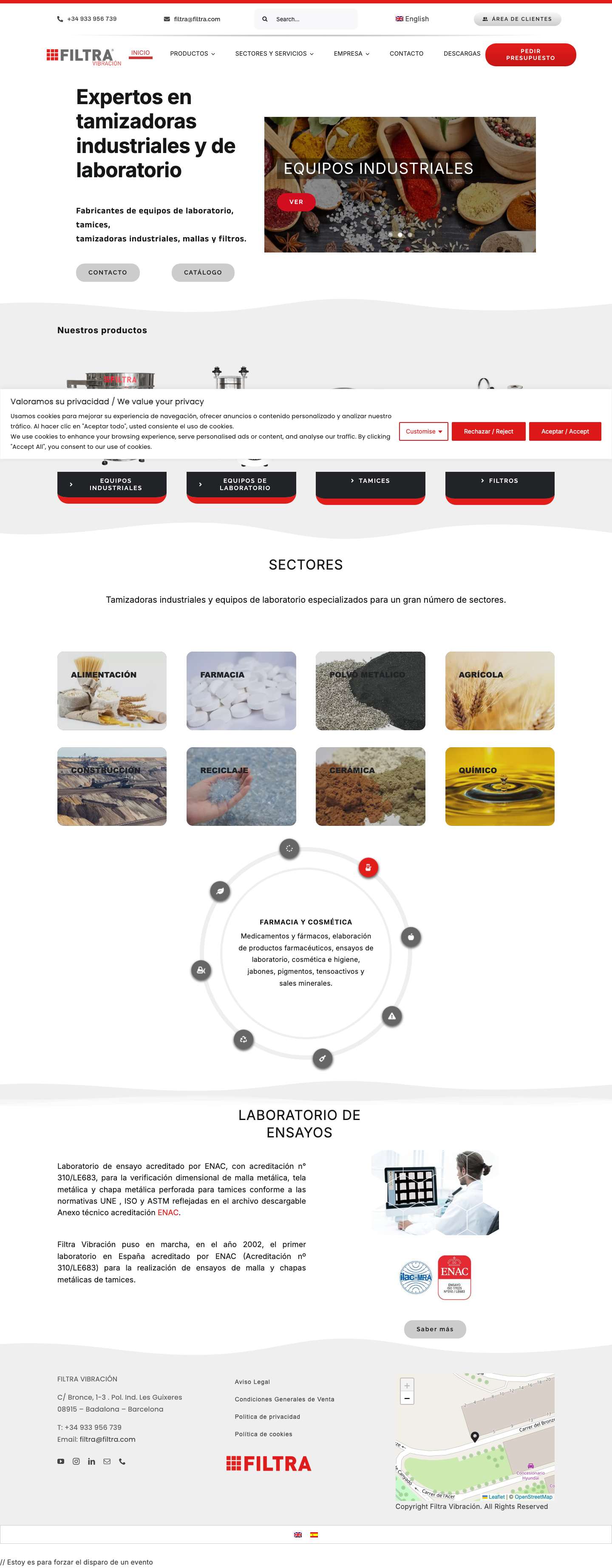 Tamizadoras - Equipos industriales y tamices - Filtra Vibración - Full Screenshot