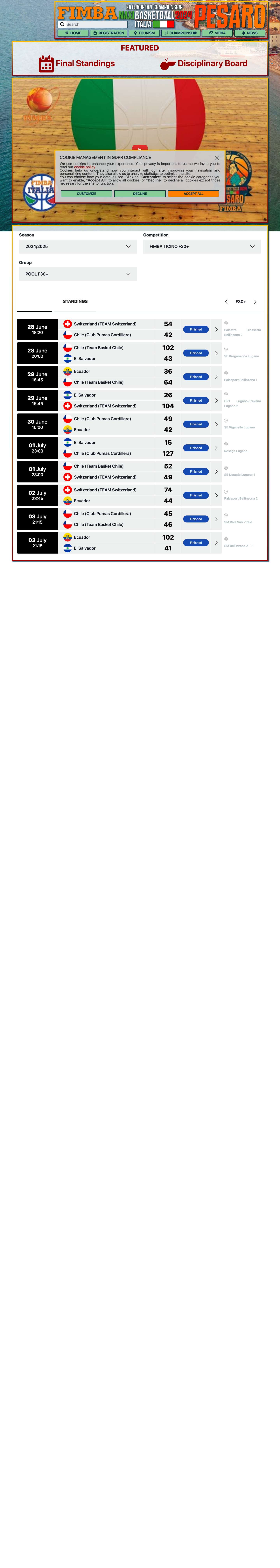 Home Page FIMBA Pesaro 2024 - Full Screenshot