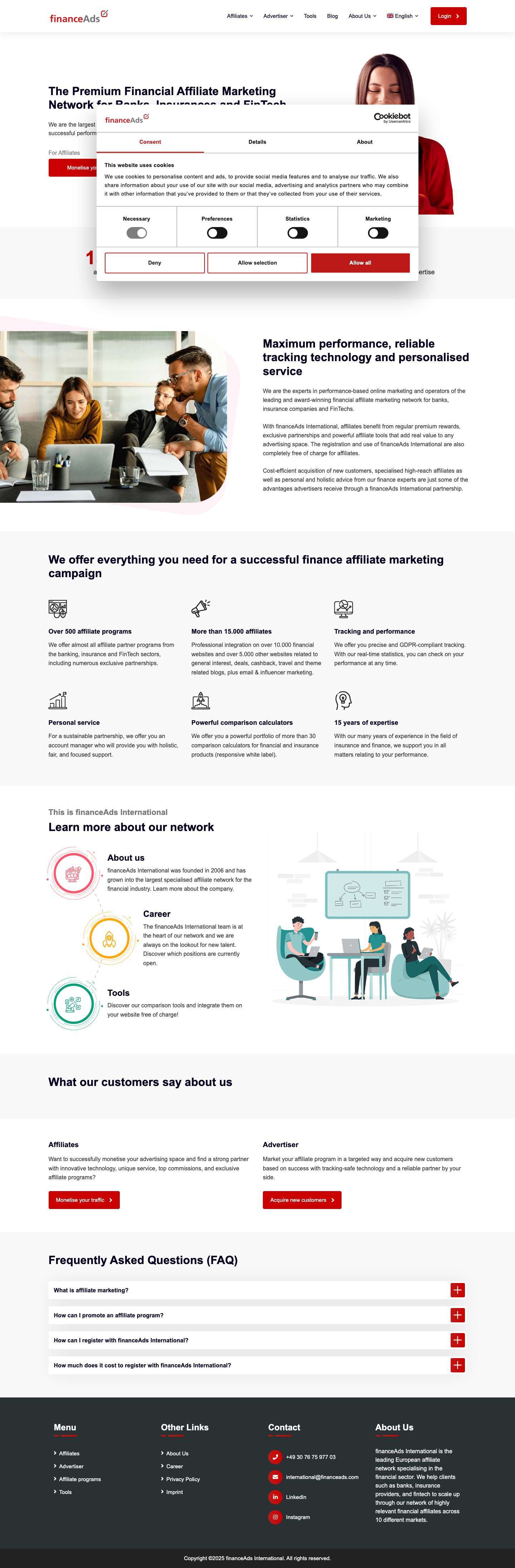 Financial Affiliate Marketing Network - financeAds International - Full Screenshot