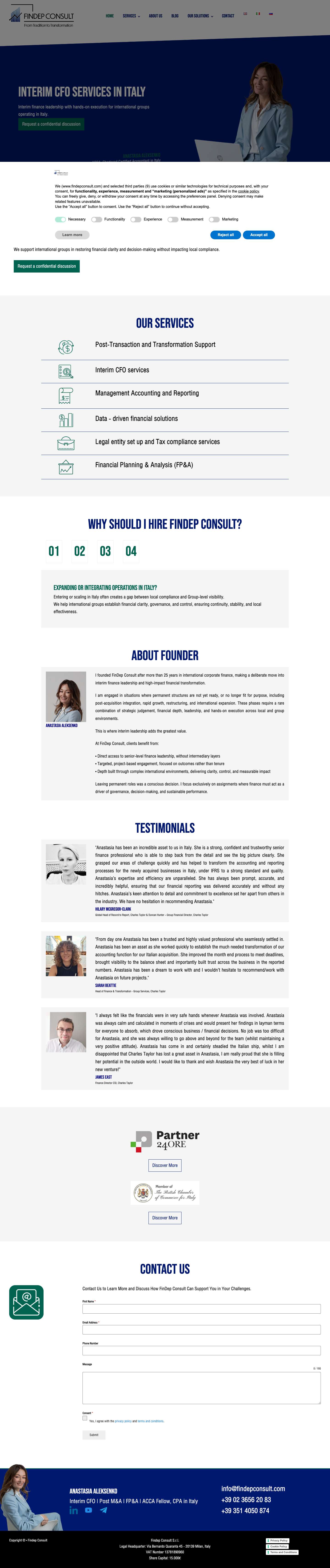 Interim CFO - Findep Consult Interim CFO services in Italy. - Full Screenshot