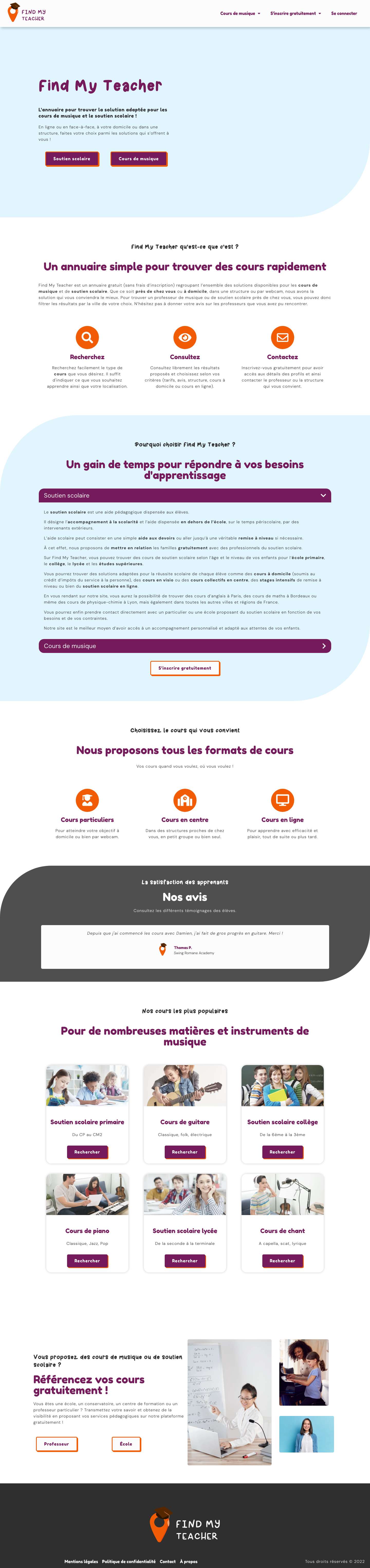Find My Teacher – Annuaire de cours de musique et soutien scolaire - Full Screenshot