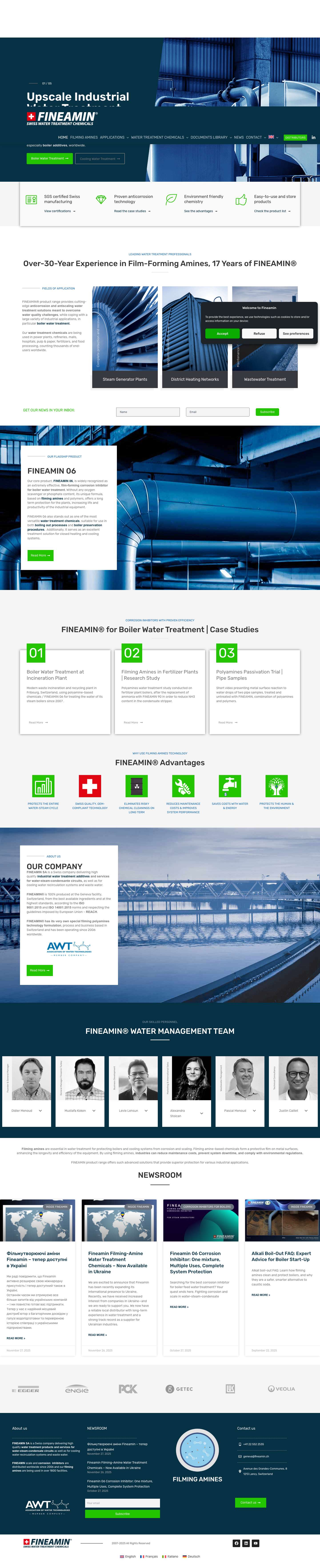 Water Treatment Chemicals for Boilers or Cooling systems | FINEAMIN - Full Screenshot