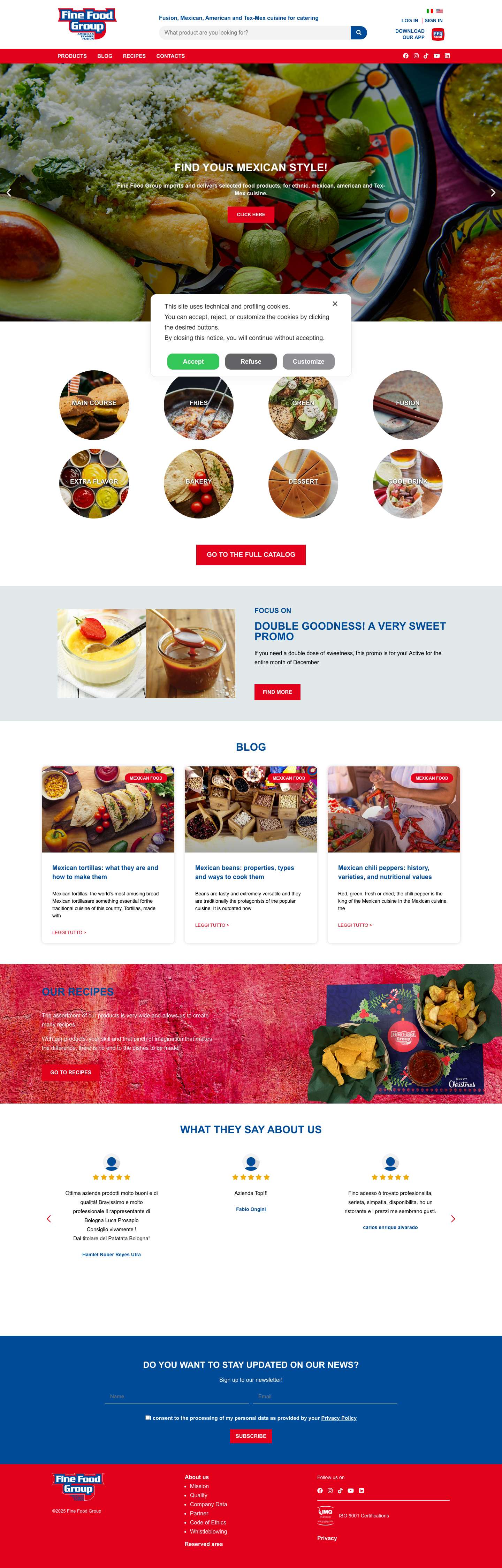 Fine Food Group - Prodotti per la cucina etnica, messicana, americana e Tex-Mex - Full Screenshot