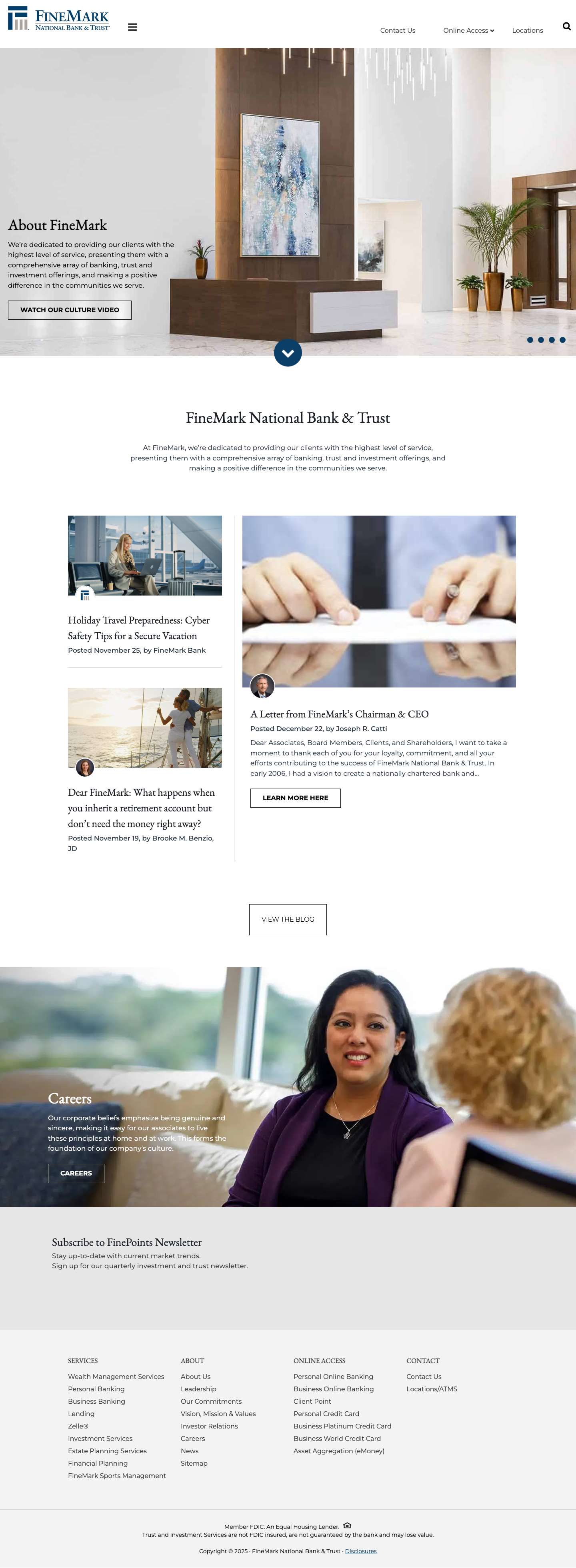 FineMark National Bank & Trust | Banking, Trust & InvestmentsFacebookInstagramLinkedInYouTube - Full Screenshot