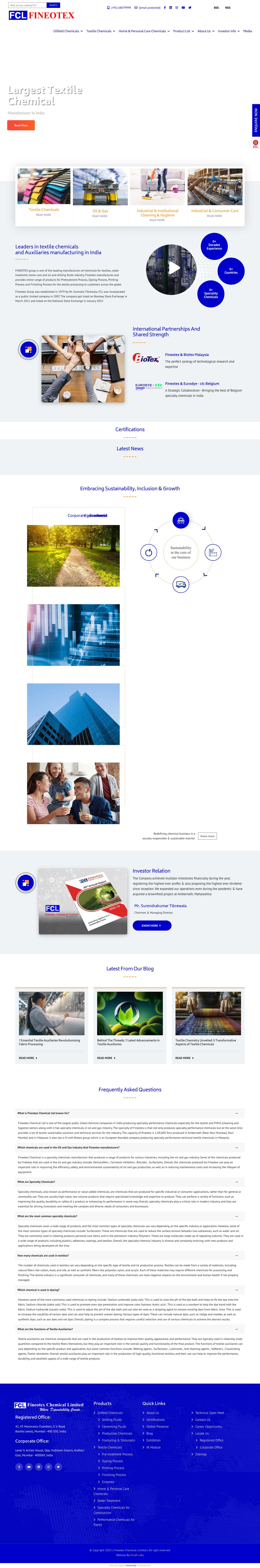Textile Chemicals & Auxiliaries India | Textile Dyeing, Finishing & Pretreatment Chemicals | Fineotex Group - Full Screenshot