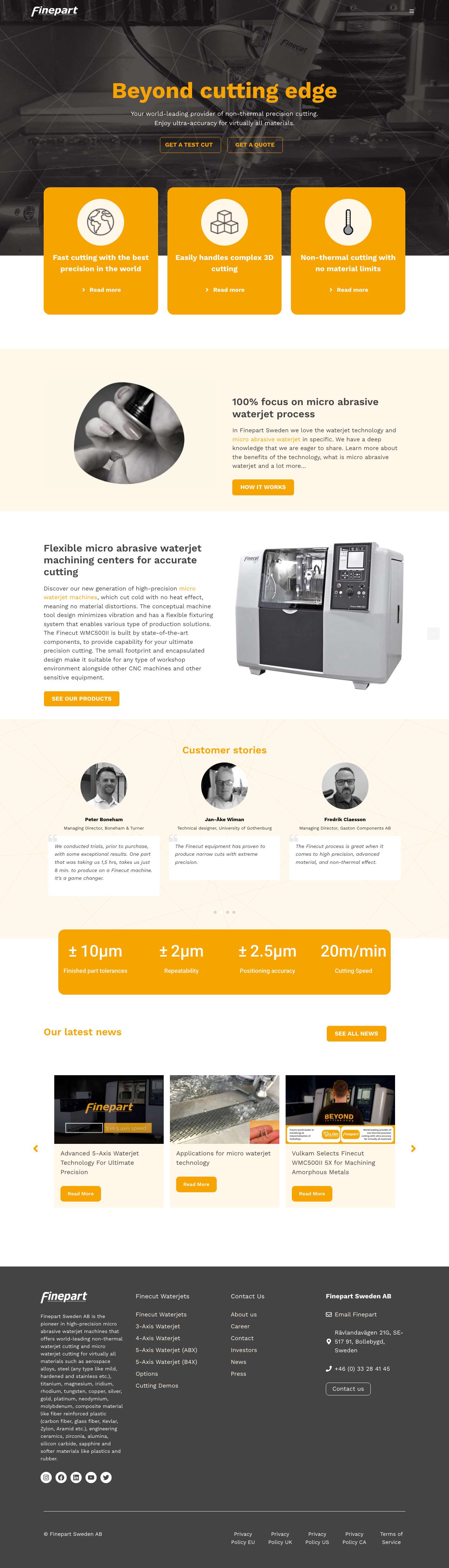 Micro Waterjet Cutting Machines - Beyond Cutting Edge - Finepart - Full Screenshot