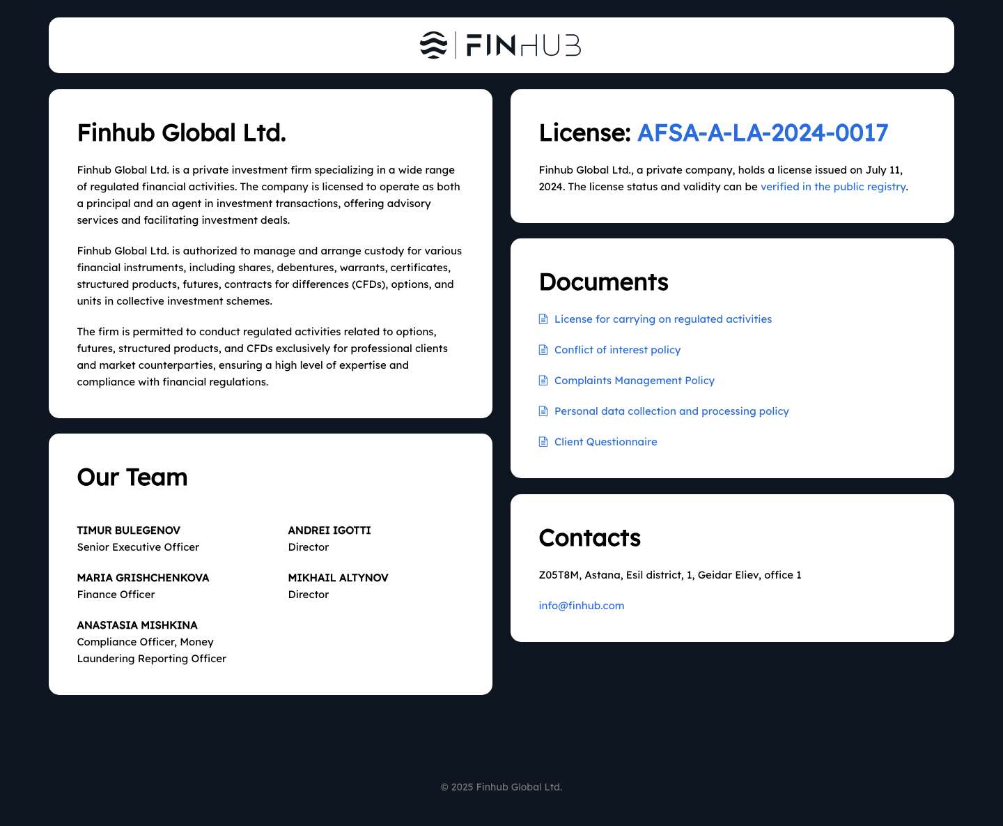 Finhub Global Ltd – Private Investment Company - Full Screenshot