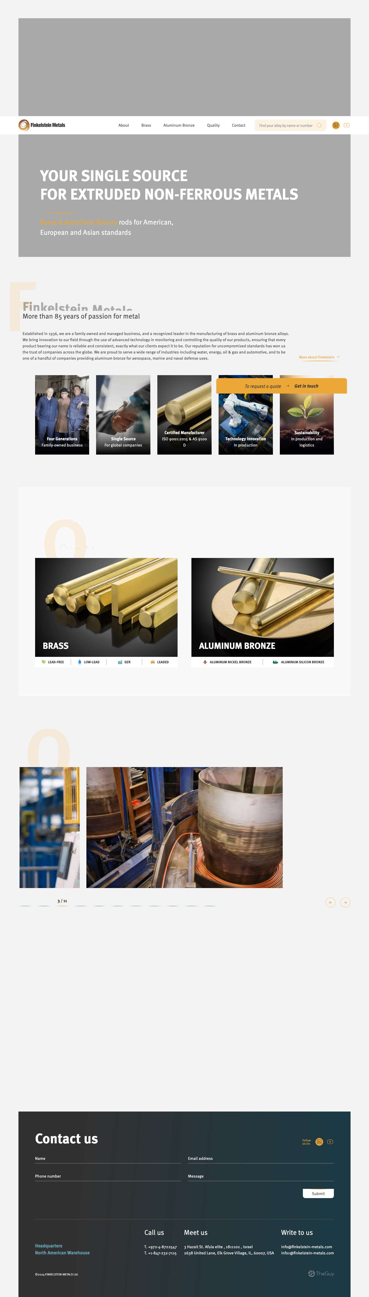 High-Quality Brass & Aluminum Bronze Alloys | Finkelstein Metals - Full Screenshot