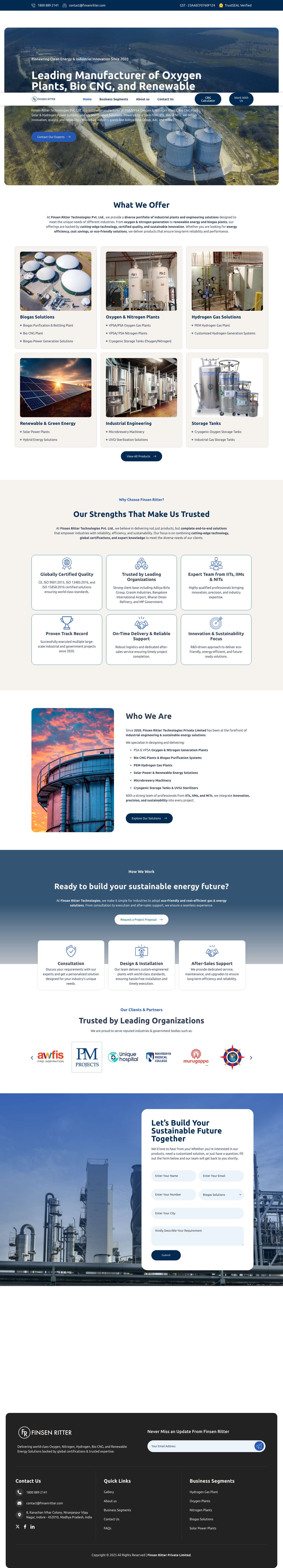 Biogas Plant Manufacturer in India | Finsen Ritter Technologies - Full Screenshot