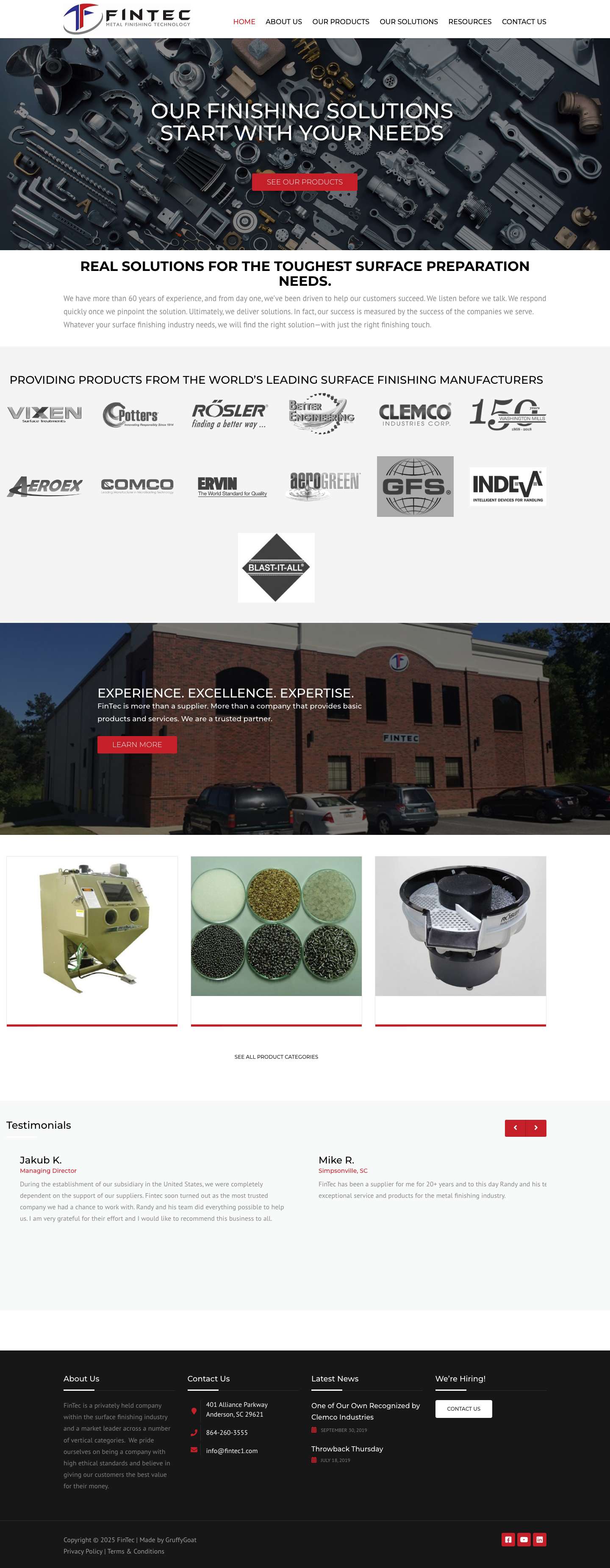 FinTec Metal Finishing Solutions | Abrasive Blast, Deburring, & Shot Peening - Full Screenshot