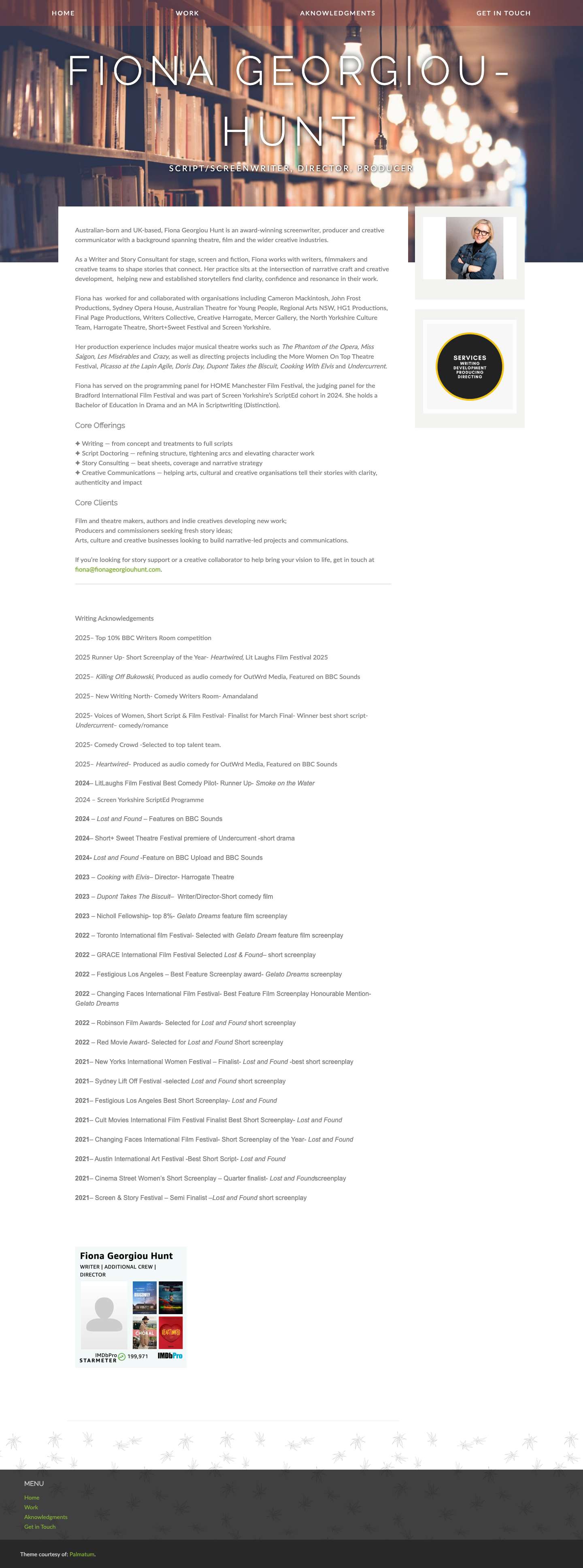 Fiona Georgiou-Hunt – Script/Screenwriter, Director, Producer - Full Screenshot