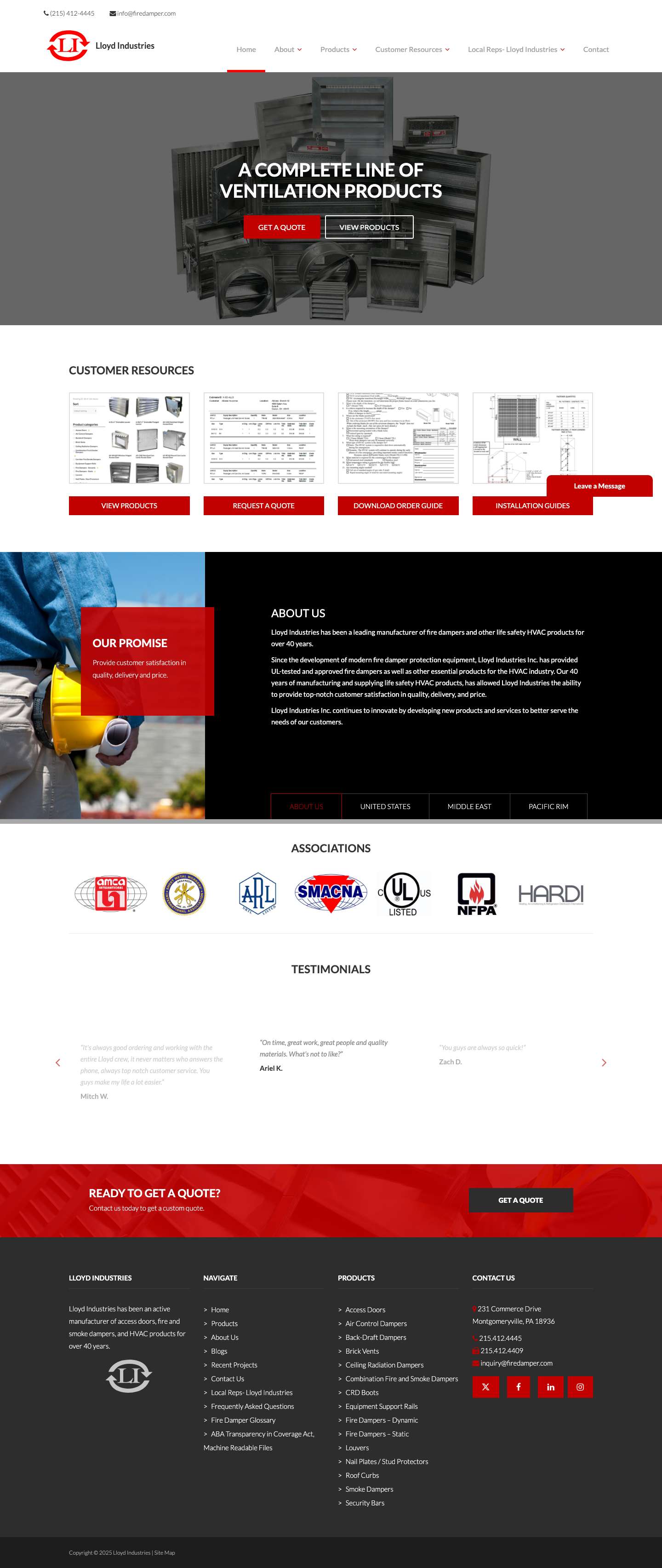 Fire Dampers - Fire Rated Access Doors - Lloyd Industries - Full Screenshot