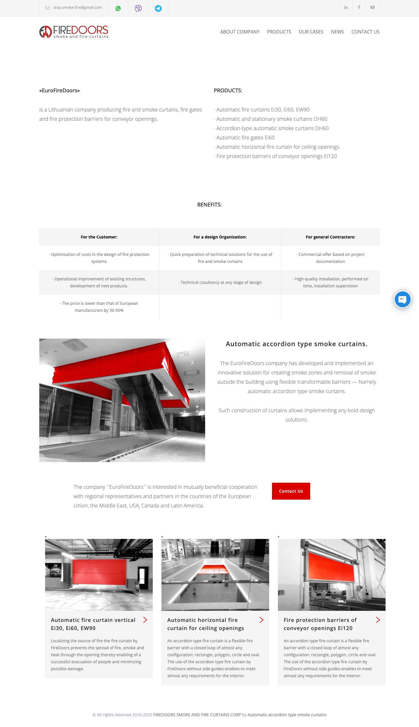 Firedoors own production automatic smoke and fire curtains - Full Screenshot