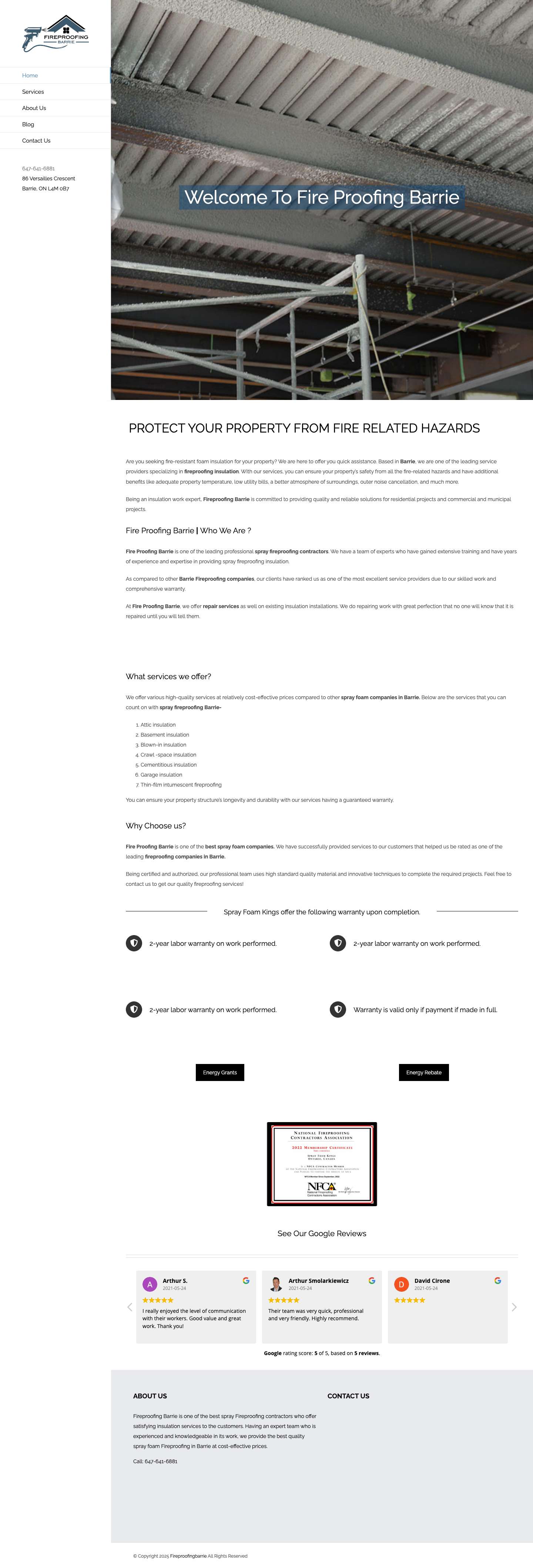 Fire Proofing King 997V+PV Barrie, Ontario, Canada Toronto|Spray Foam Company - Full Screenshot