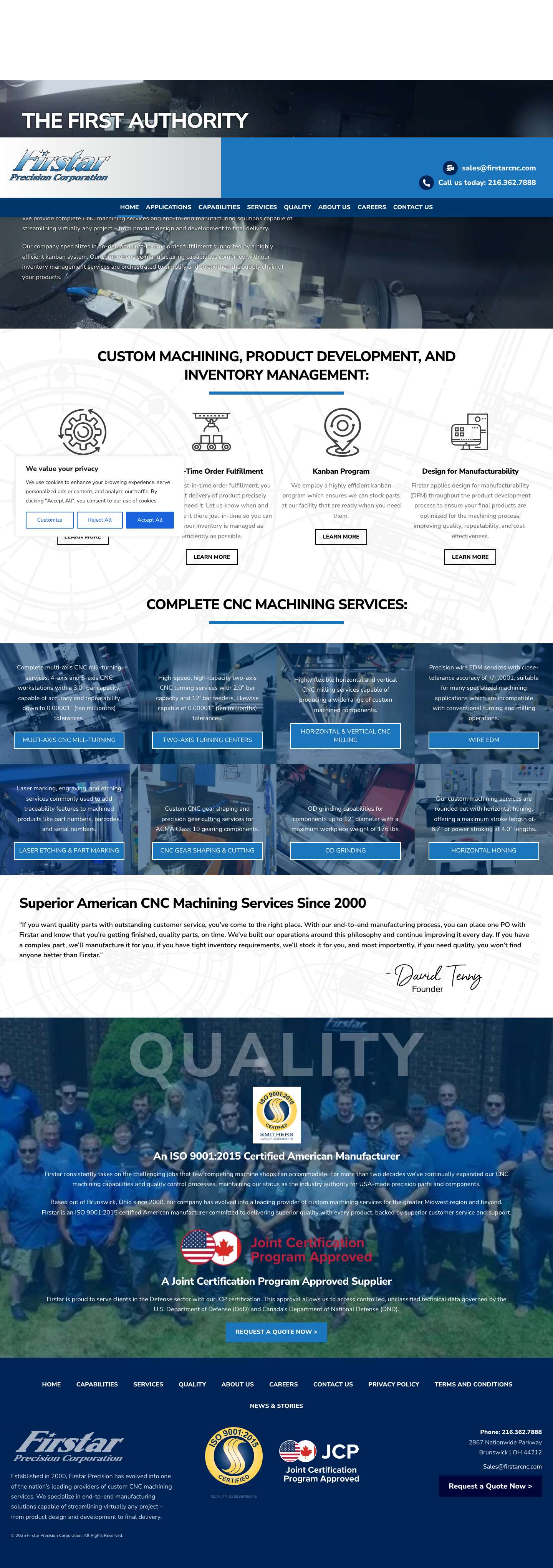 CNC Machined Components Manufacturer | Firstar Precision Corp - Full Screenshot