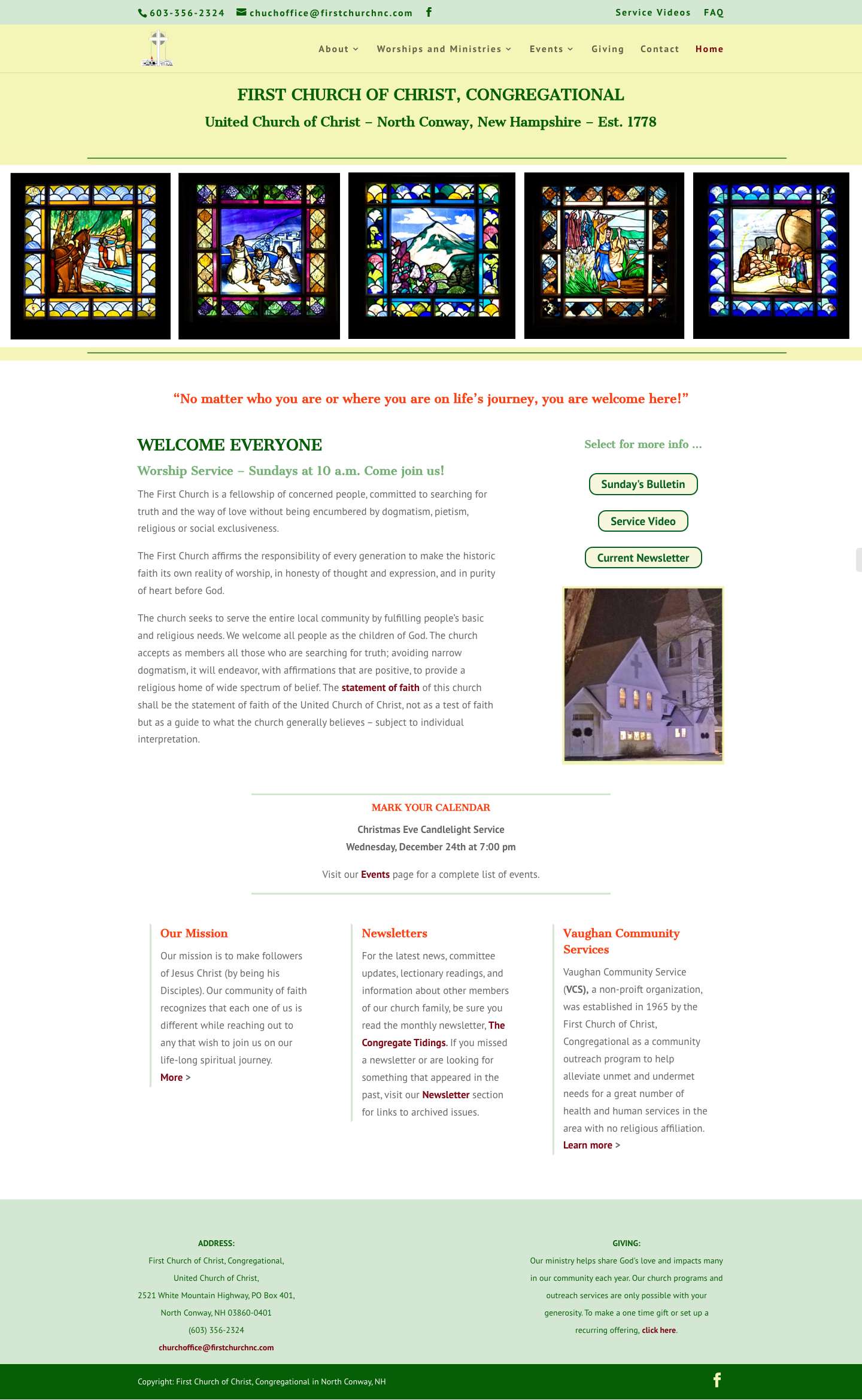 Welcome - First Church of Christ, Congregational - Full Screenshot