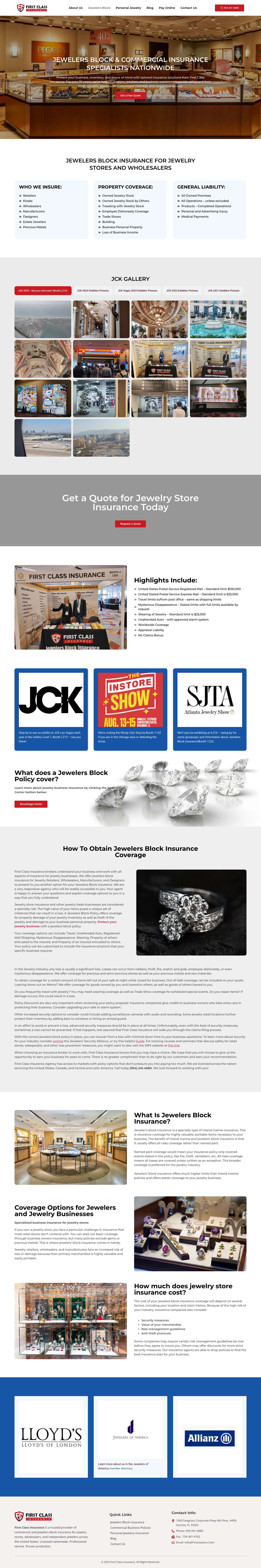 Jewelers Block Insurance - First Class Ins - Full Screenshot