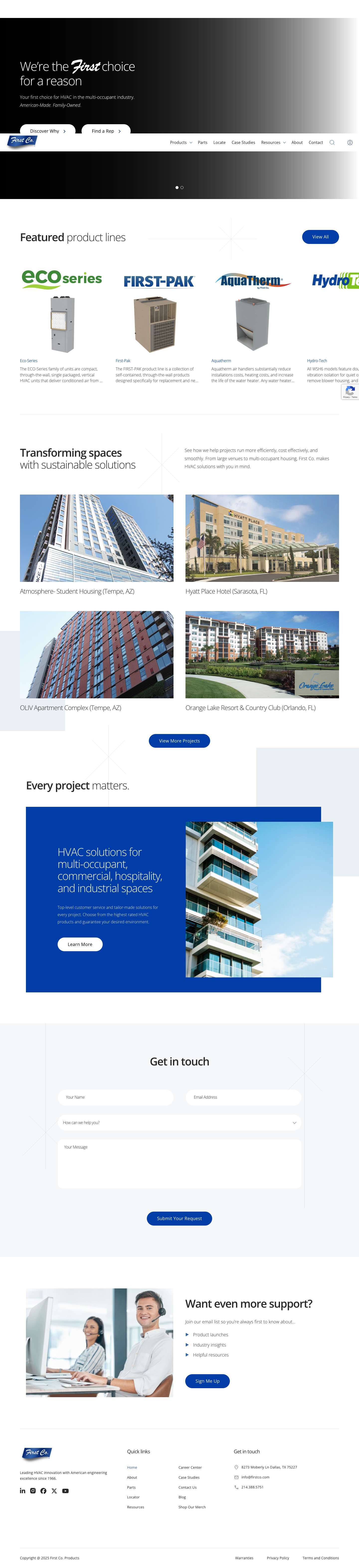 First Co. | HVAC Manufacturer | Dallas, Texas - Full Screenshot