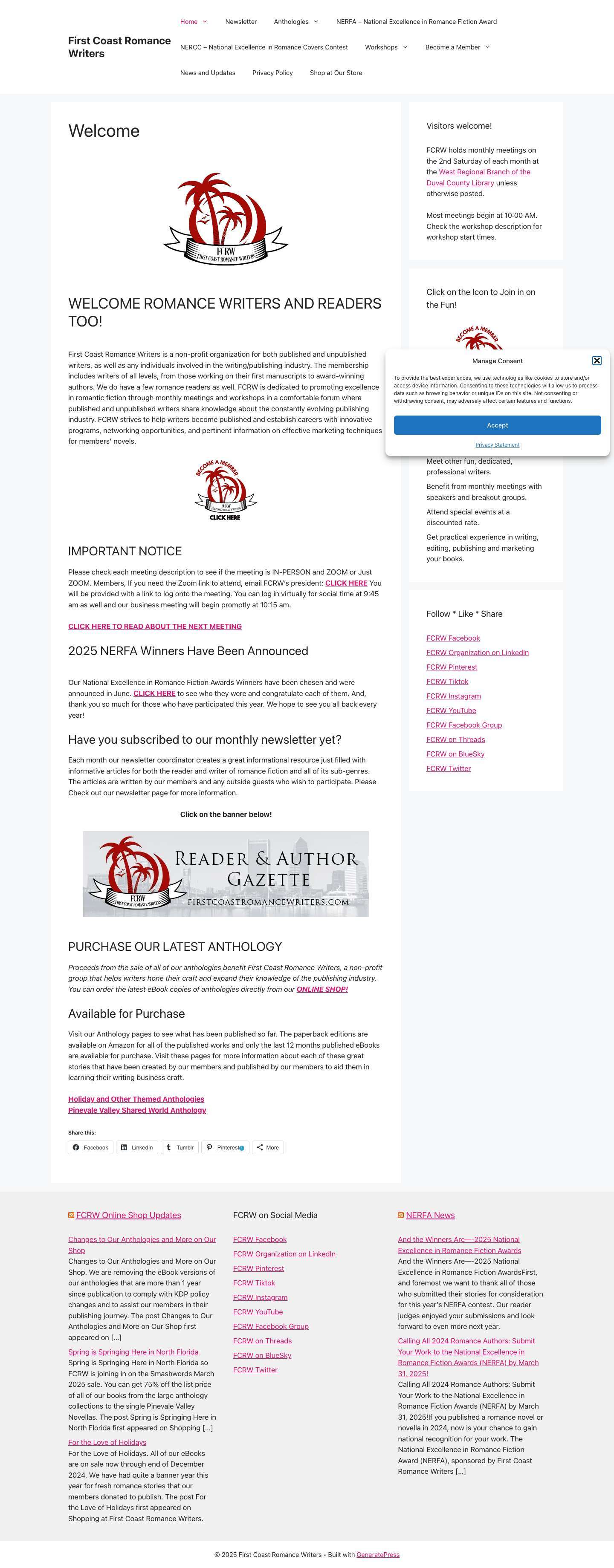 Welcome - First Coast Romance Writers - Full Screenshot