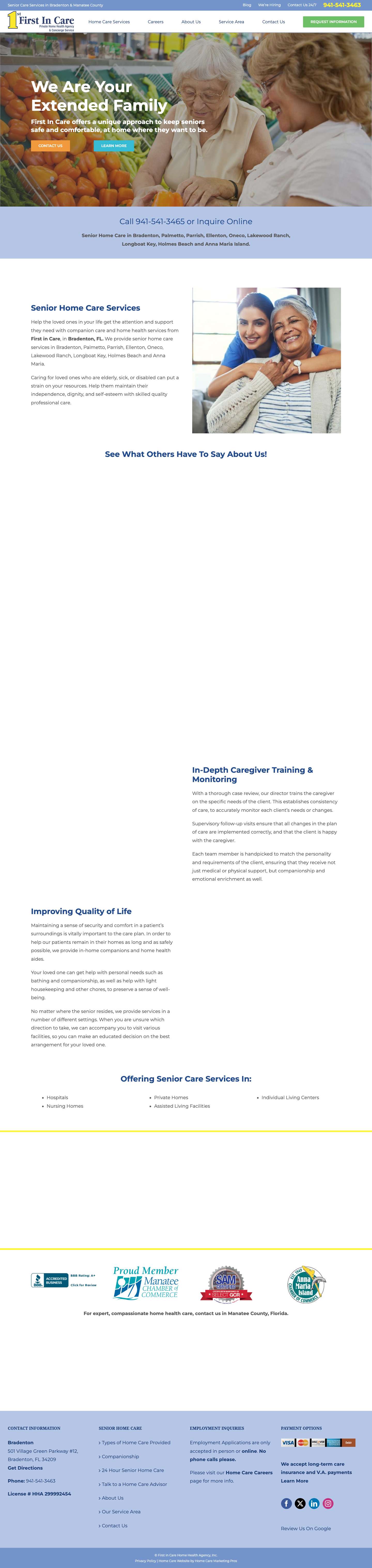 Senior Home Care Bradenton, FL | First in Care Home Health - Full Screenshot