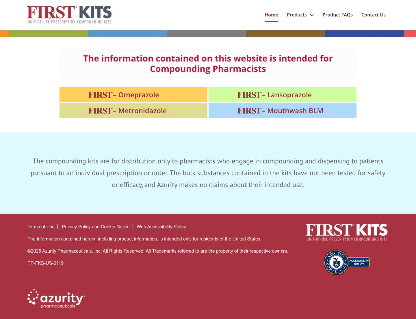 FIRST® Kits Home - Azurity - Full Screenshot
