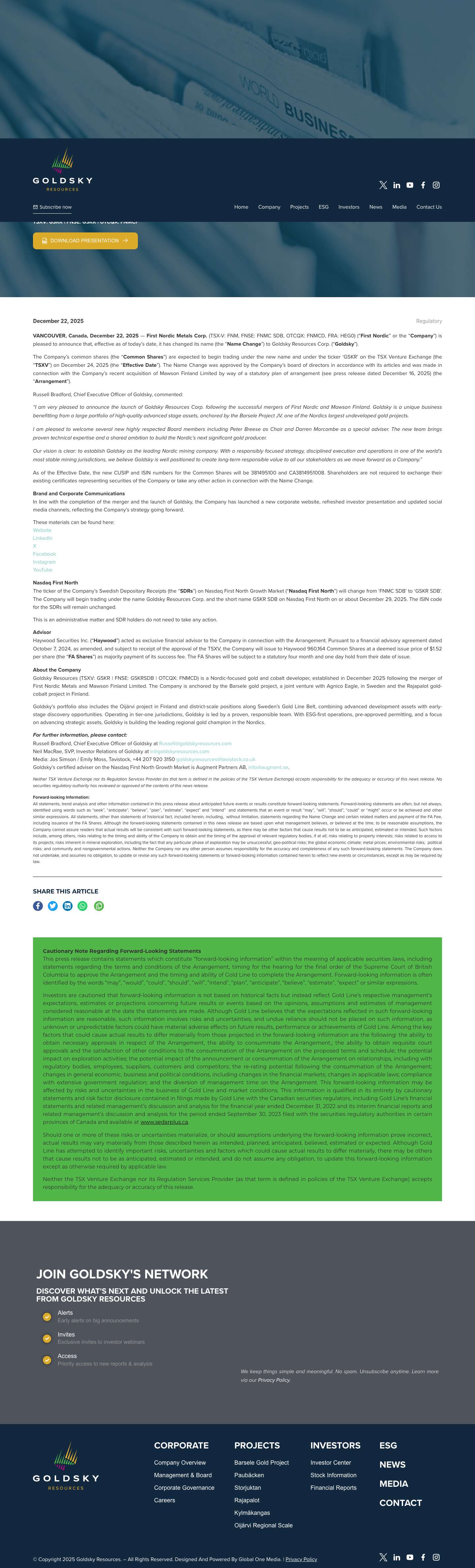 Launch of Goldsky Resources - Goldsky Resources - Full Screenshot