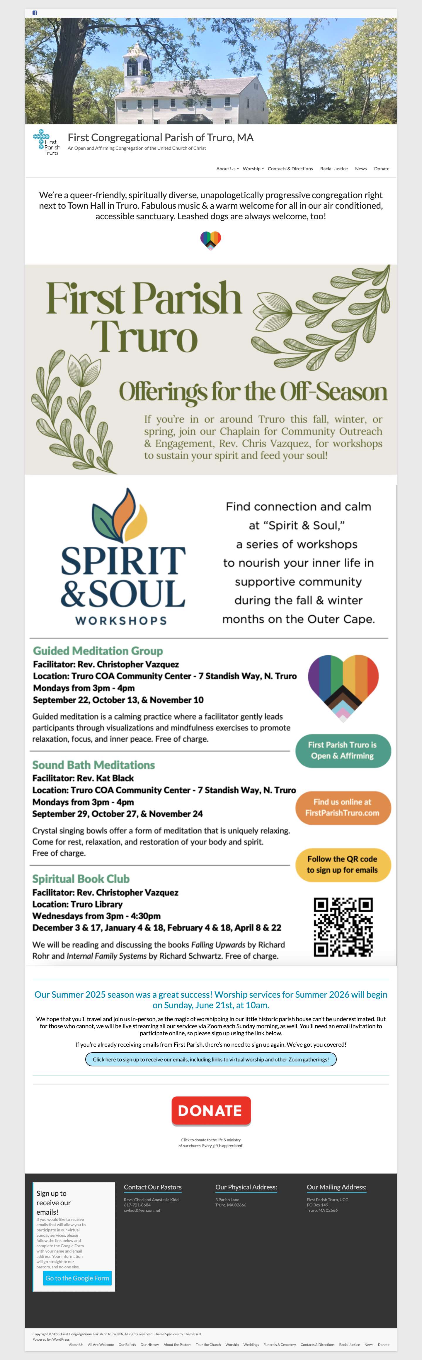 First Congregational Parish of Truro, MA – An Open and Affirming Congregation of the United Church of Christ - Full Screenshot