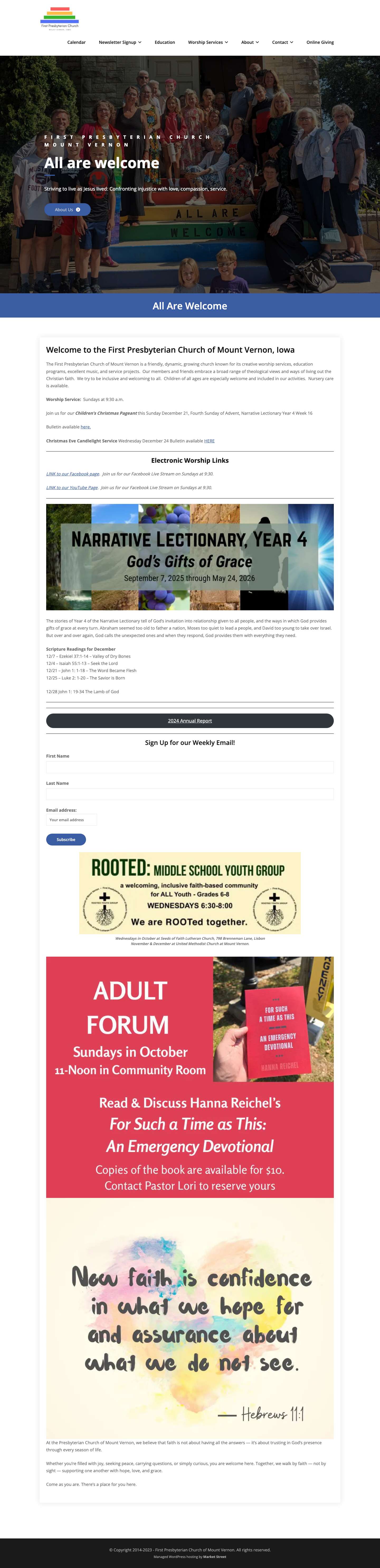 All Are Welcome - First Presbyterian Church, Mount Vernon Iowa - Full Screenshot