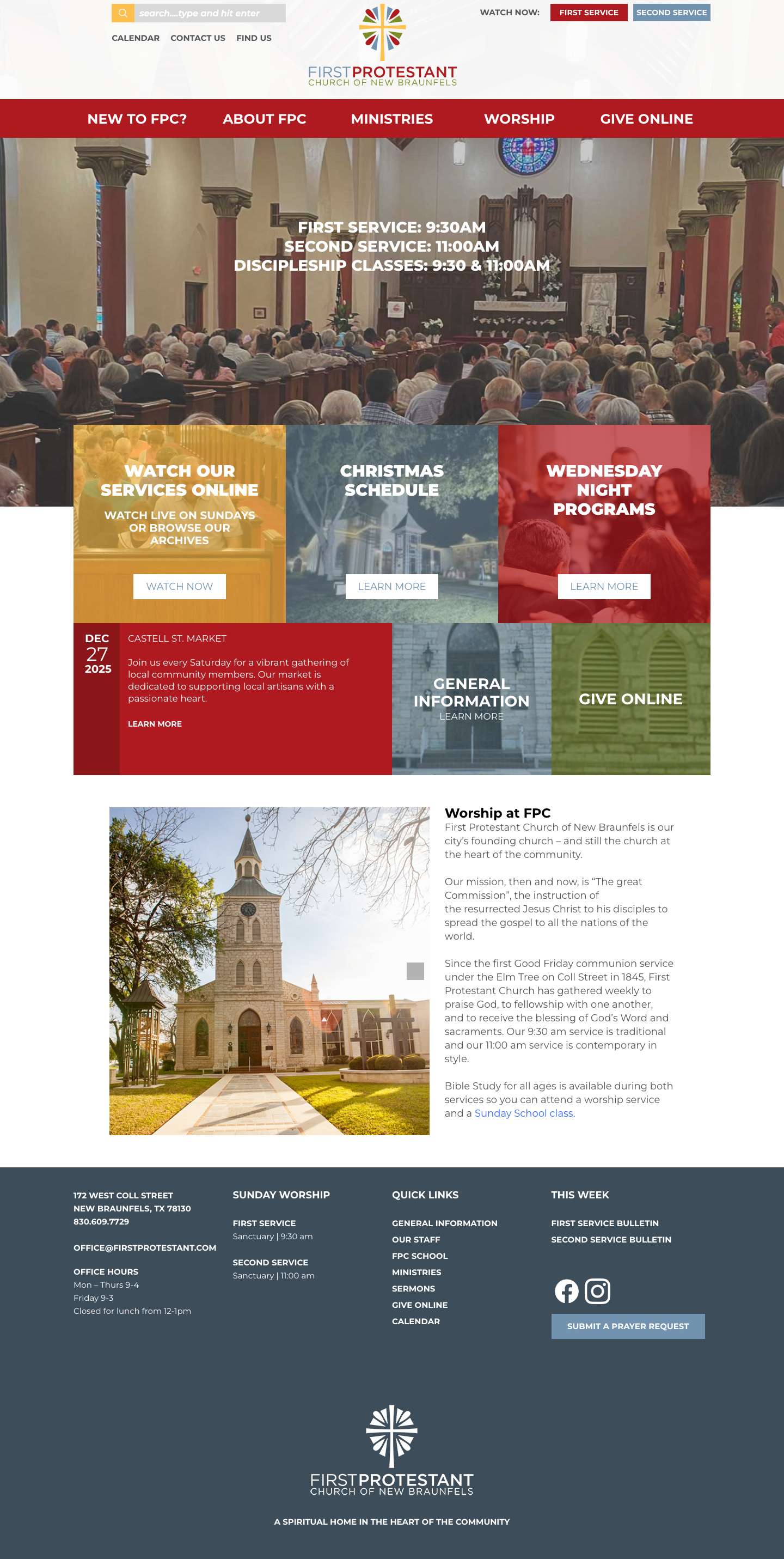 First Protestant Church Of New Braunfels – A spiritual home at the heart of the New Braunfels - Full Screenshot