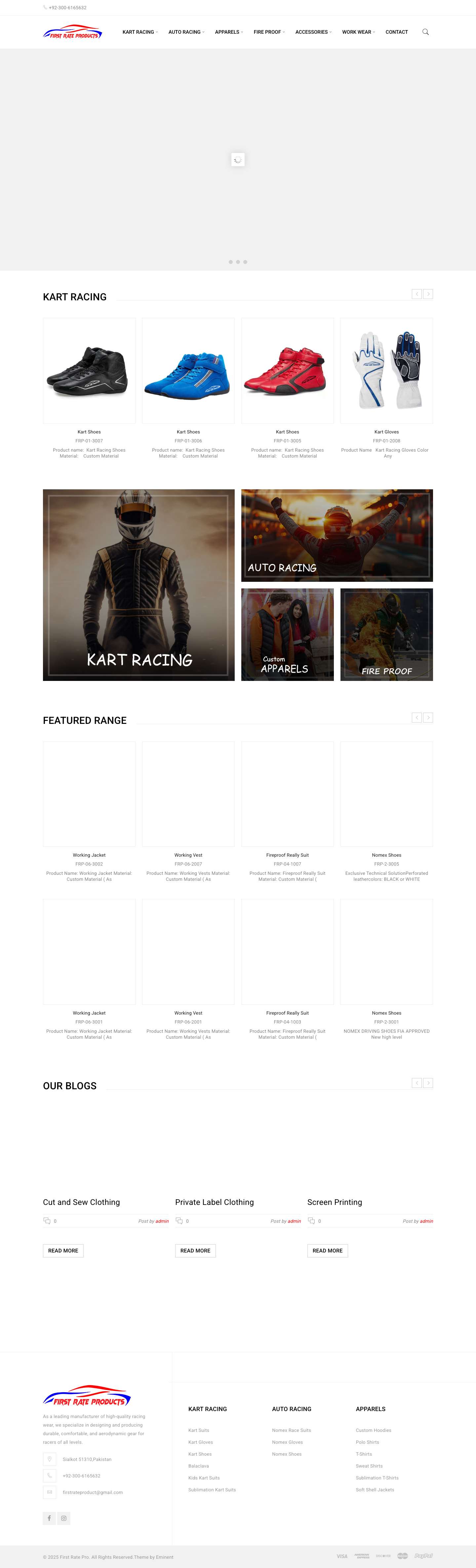 FIRST RATE PRO | CUSTOM RACEWEAR MANUFACTURER - Full Screenshot