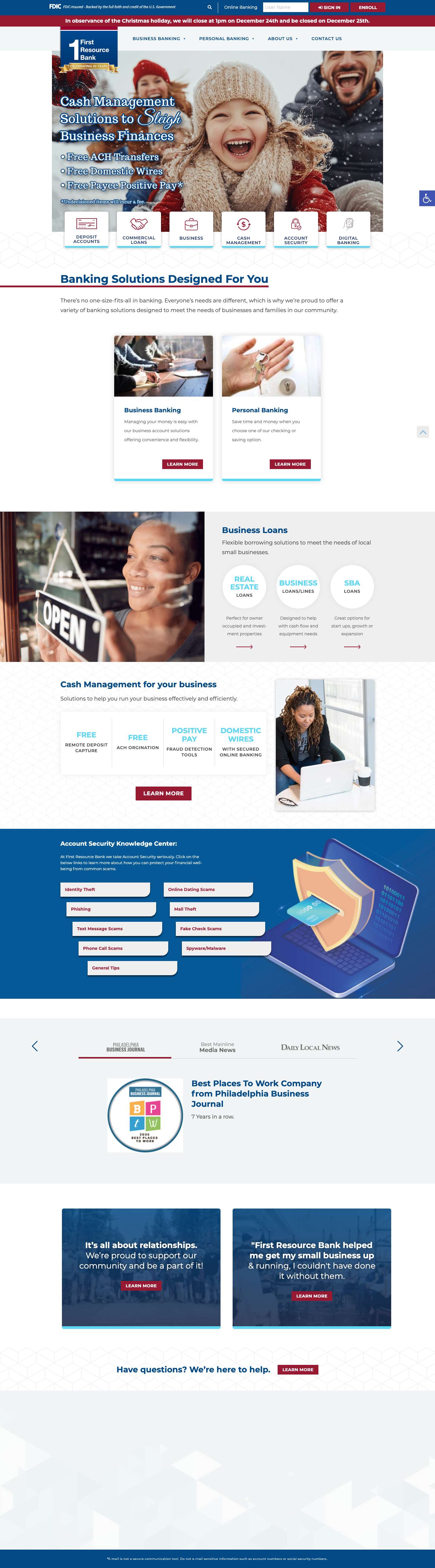 First Resource Bank - Banking with Business in MindAccessibility ToolsIncrease TextDecrease TextReset - Full Screenshot