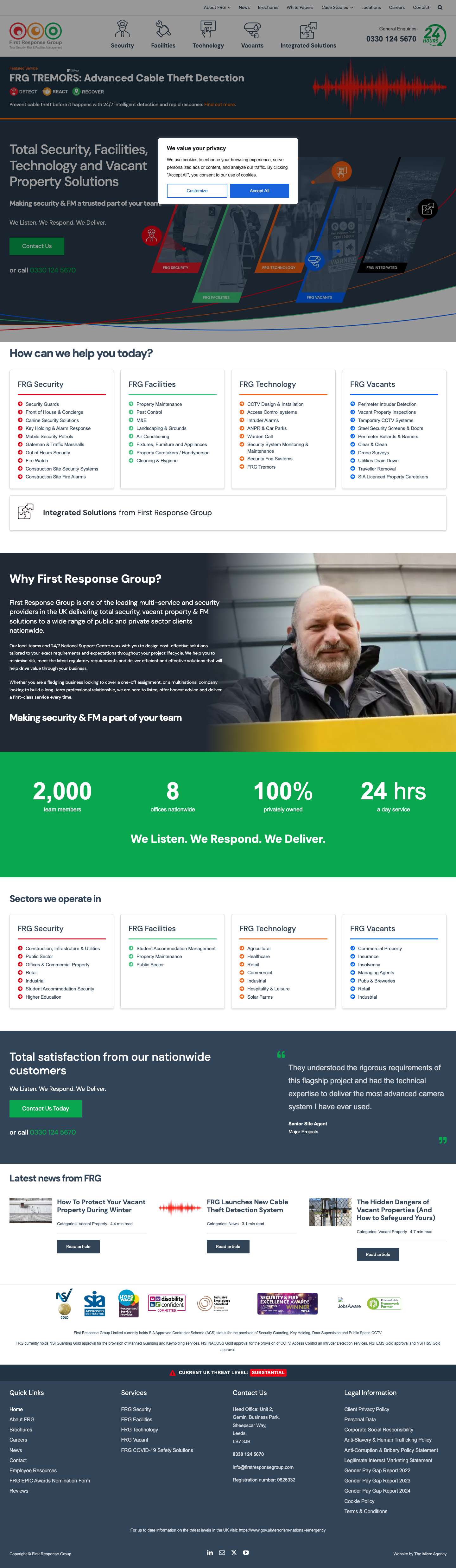 Security Services, Technology Systems & Facilities Management 24/7 | First Response Group UK - Full Screenshot