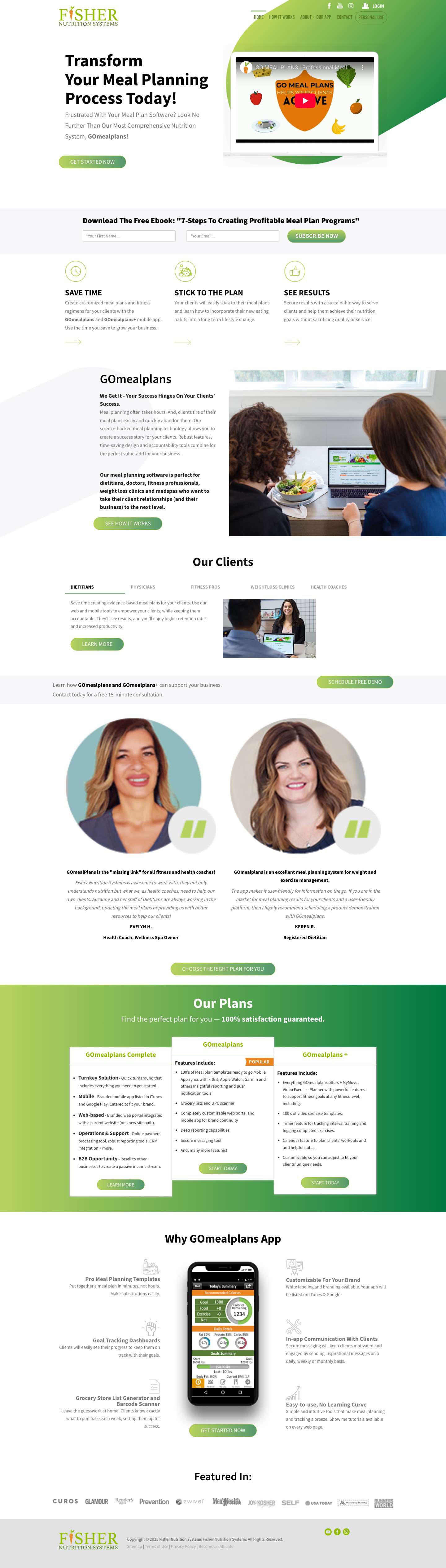 Professional Meal Planning Software | Fisher Nutrition Systems - Full Screenshot