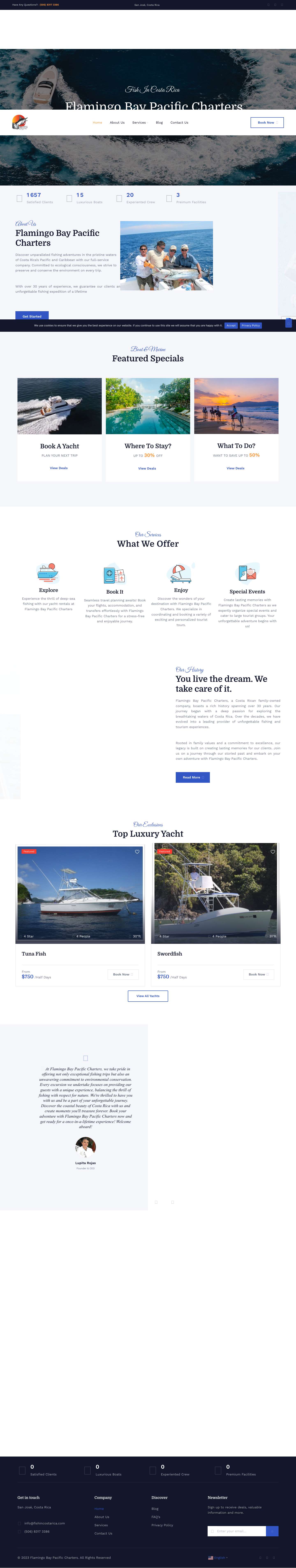 Flamingo Bay Pacific Charters – We are a full service company providing quality fishing trips in the Pacific and the Caribbean waters of Costa Rica. - Full Screenshot