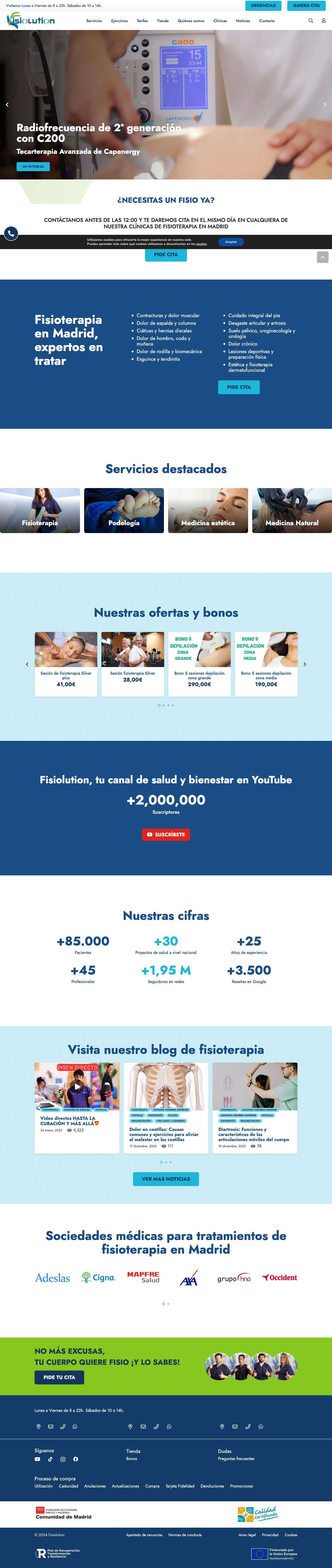 Clínicas de Fisioterapia en Madrid. Fisiolution - Full Screenshot