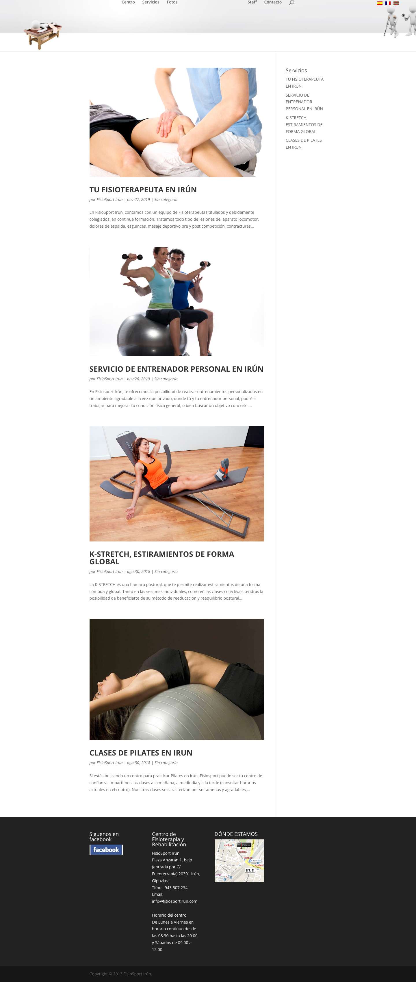 FisioSport Irún - Centro de Fisioterapia y Rehabilitación | Fisioterapia Deportiva, Osteopatia, Lesiones Musculoesqueléticas, Masajes - Centro de Fisioterapia y Rehabilitación ubicado en el centro de Irún - Full Screenshot