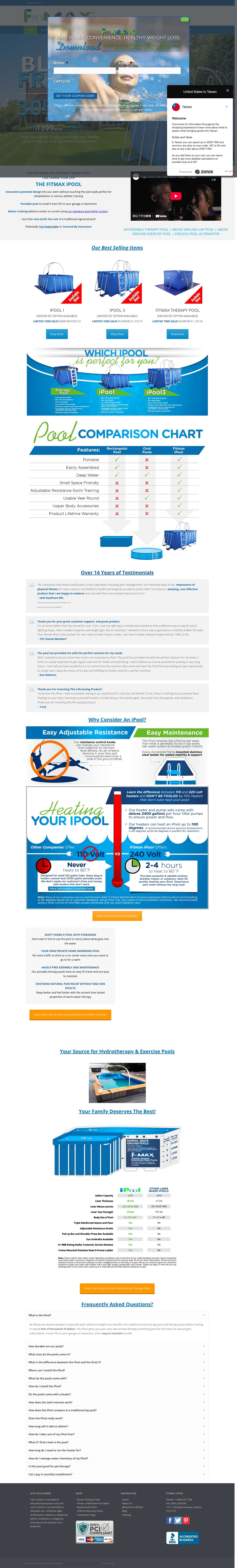 Home Therapy & Above Ground Lap Pools | Aquatic Therapy - iPool - Full Screenshot