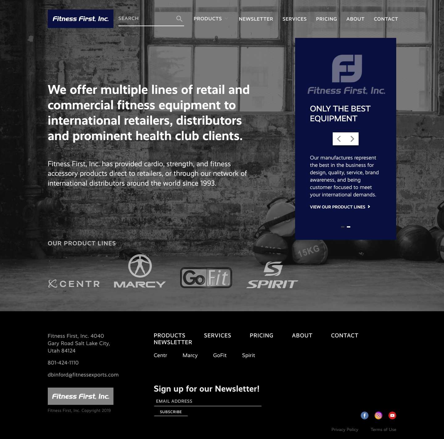 Fitness First, Inc. | Fitness First, Inc. has provided cardio, strength, and fitness accessory products direct to retailers, or through our network of international distributors around the world since 1993. - Full Screenshot