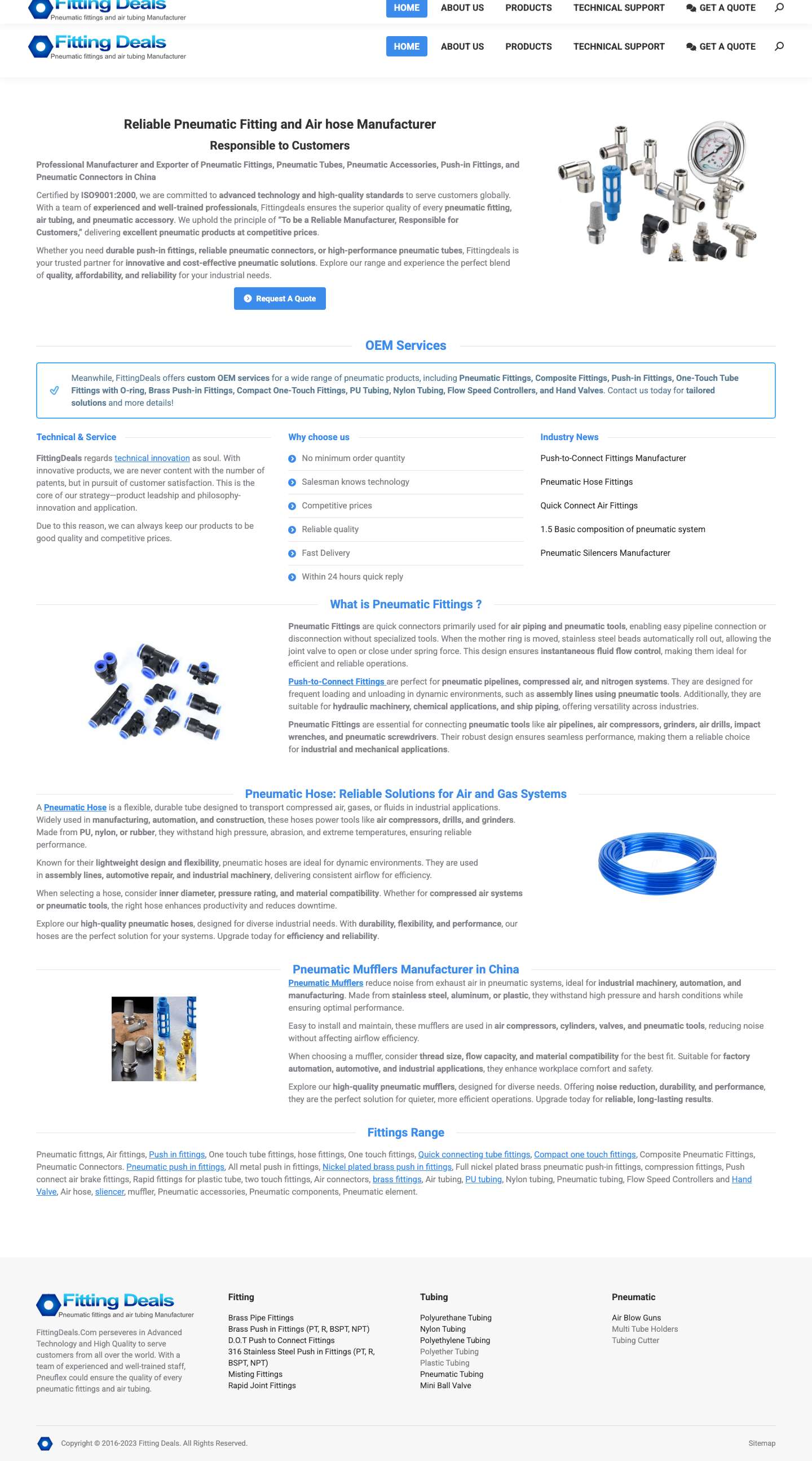 Pneumatic Fittings and air tubing manufacturer in China - Full Screenshot