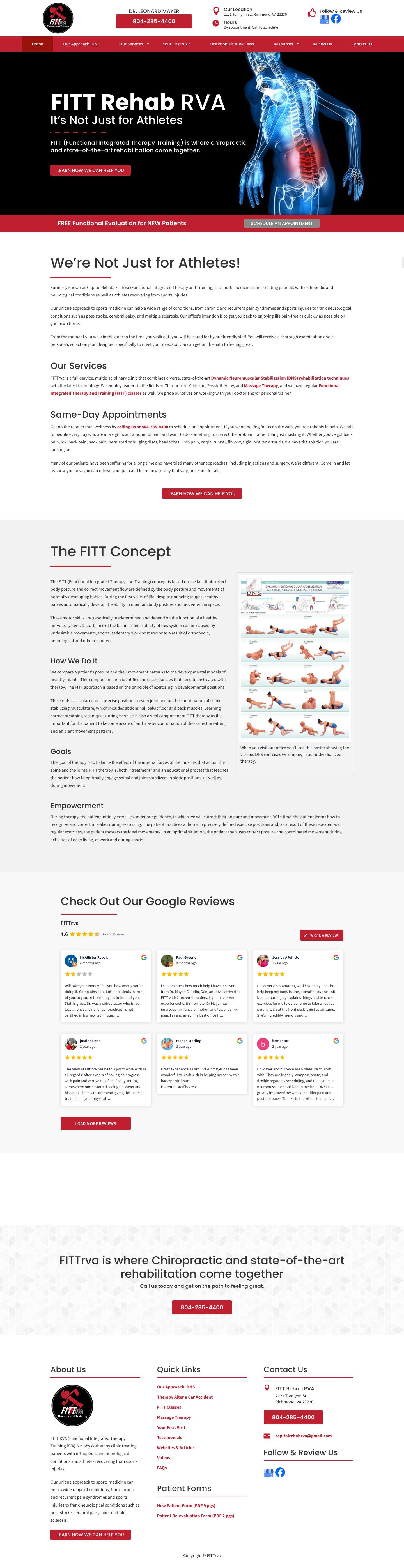 FITT Rehab RVA | Less Pain More Mobility | 804-285-4400 Richmond, VA - Full Screenshot