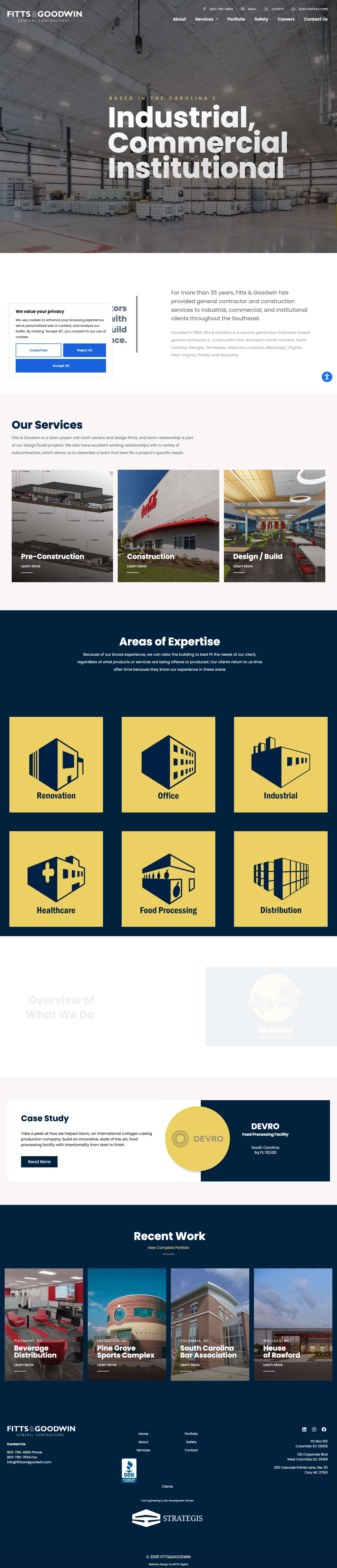 Industrial & Commercial General Contractor in SC | Fitts & Goodwin - Full Screenshot
