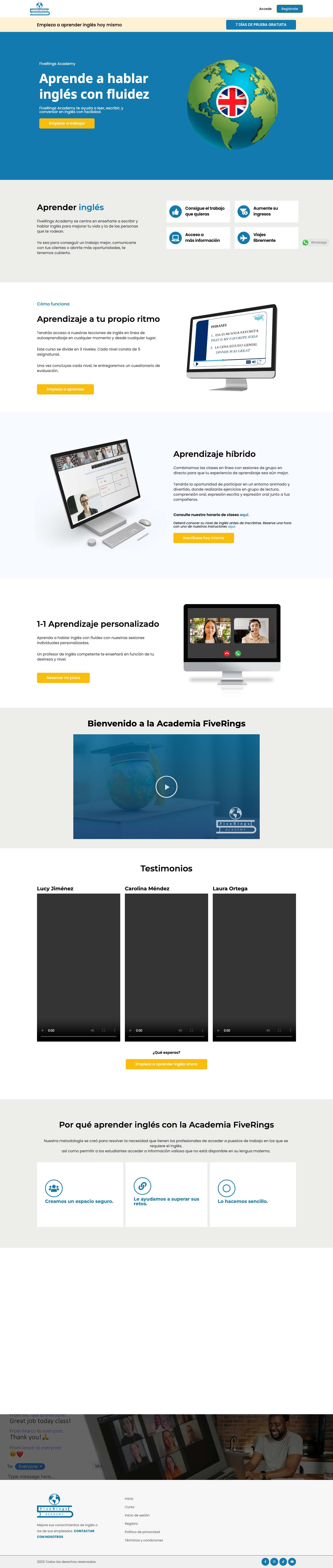 Aprende inglés con fluidez en nuestra academia - FiveRings Academy - Full Screenshot