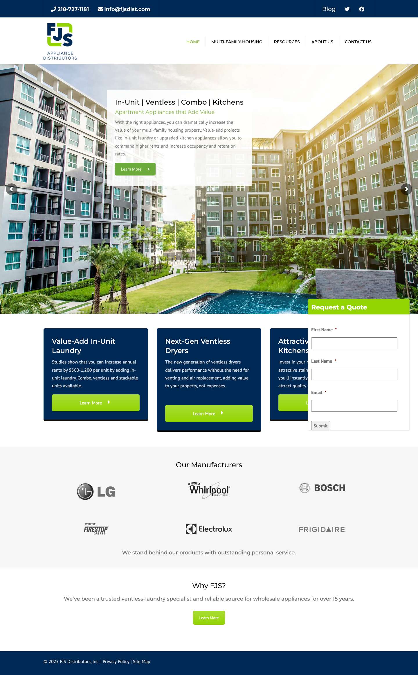 Home | FJS Distributors | Wholesale Appliance Advisors - Full Screenshot