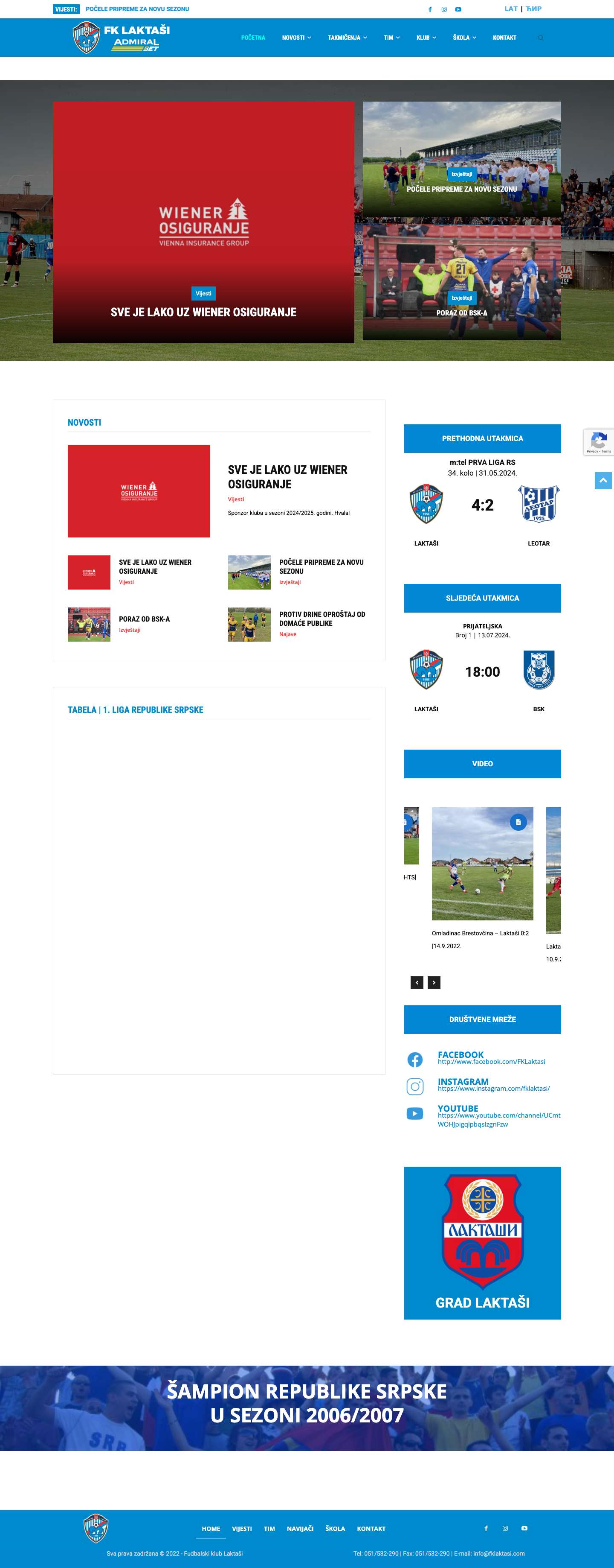 Home - FK Laktaši AdmiralBet - Full Screenshot