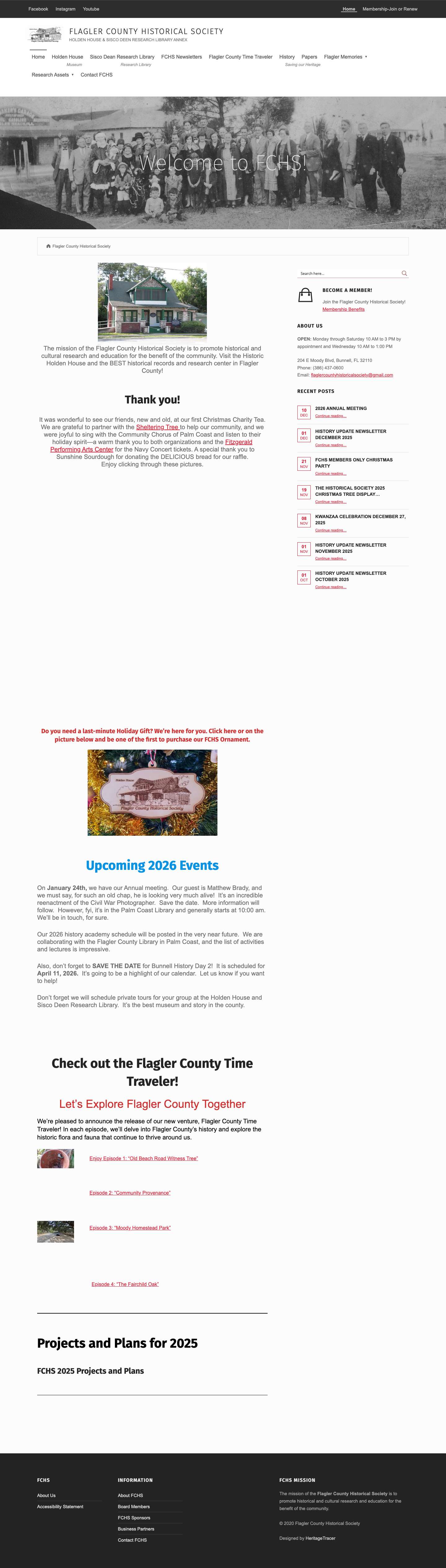 Welcome to FCHS! Flagler County Historical Society - Full Screenshot