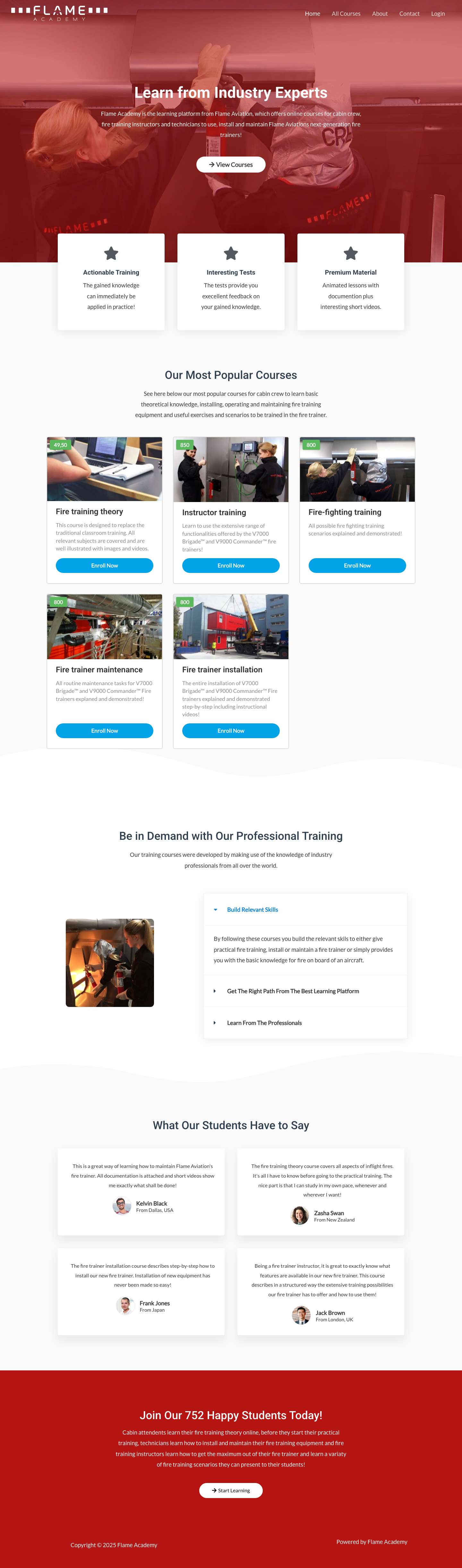 Flame Academy - Fire & smoke training courses for airines - Full Screenshot